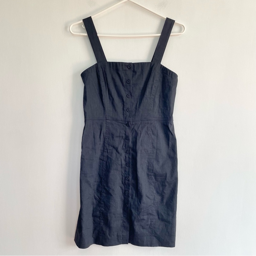 NWT Theory Kayleigh Button Front Mini Dress Navy Blue Sleeveless Linen Blend 0 - Picture 3 of 15